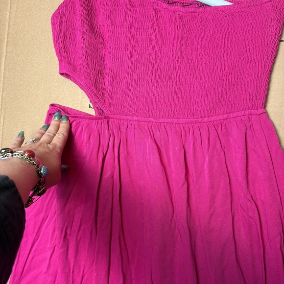 Anrabess One-Shoulder Hot Pink Sleeveless Midi Dress Medium Babydoll Y2K - Picture 8 of 8